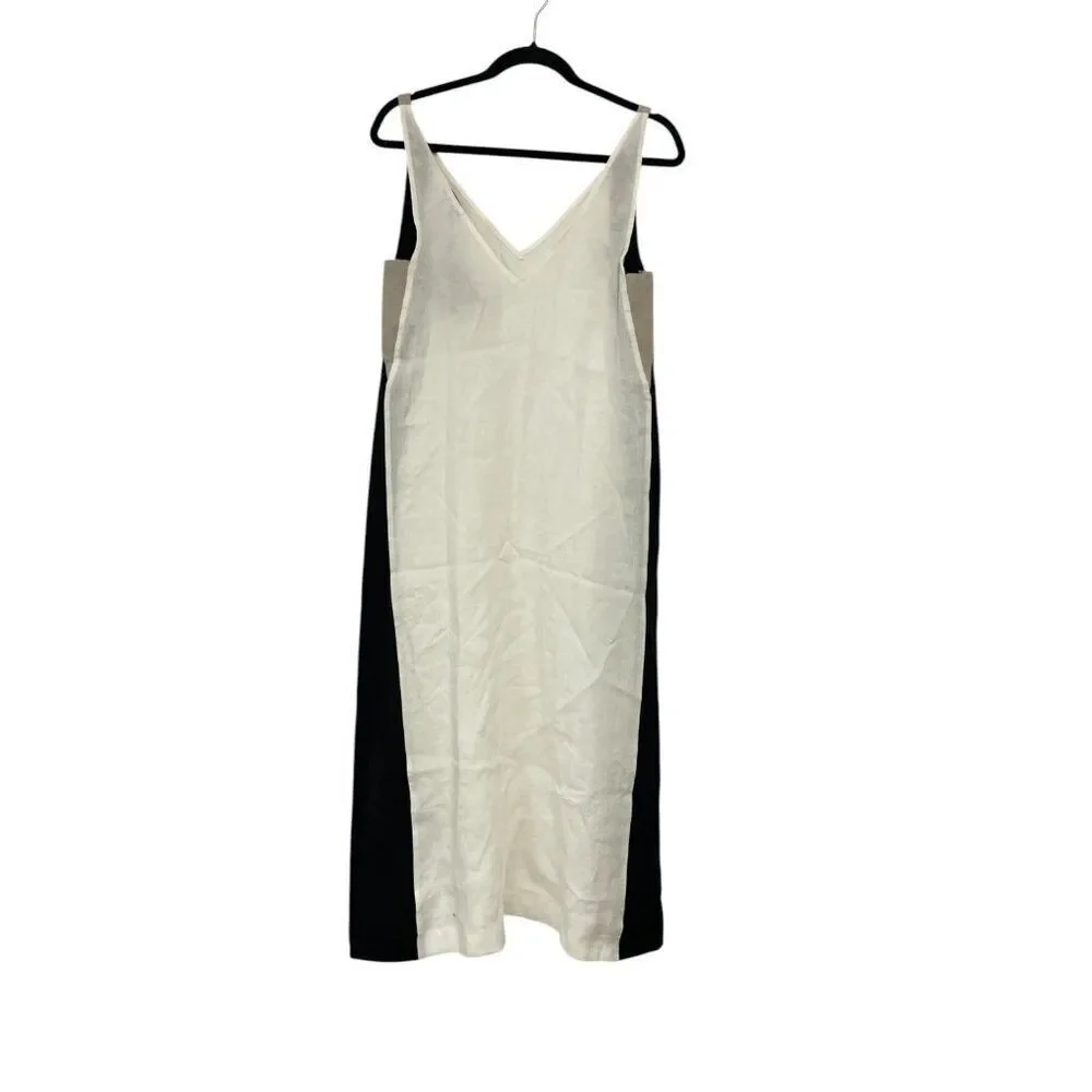 Massimo Dutti Womens Midi Dress XS White Black Linen Sleeveless 6698/231 NWT - Picture 5 of 11